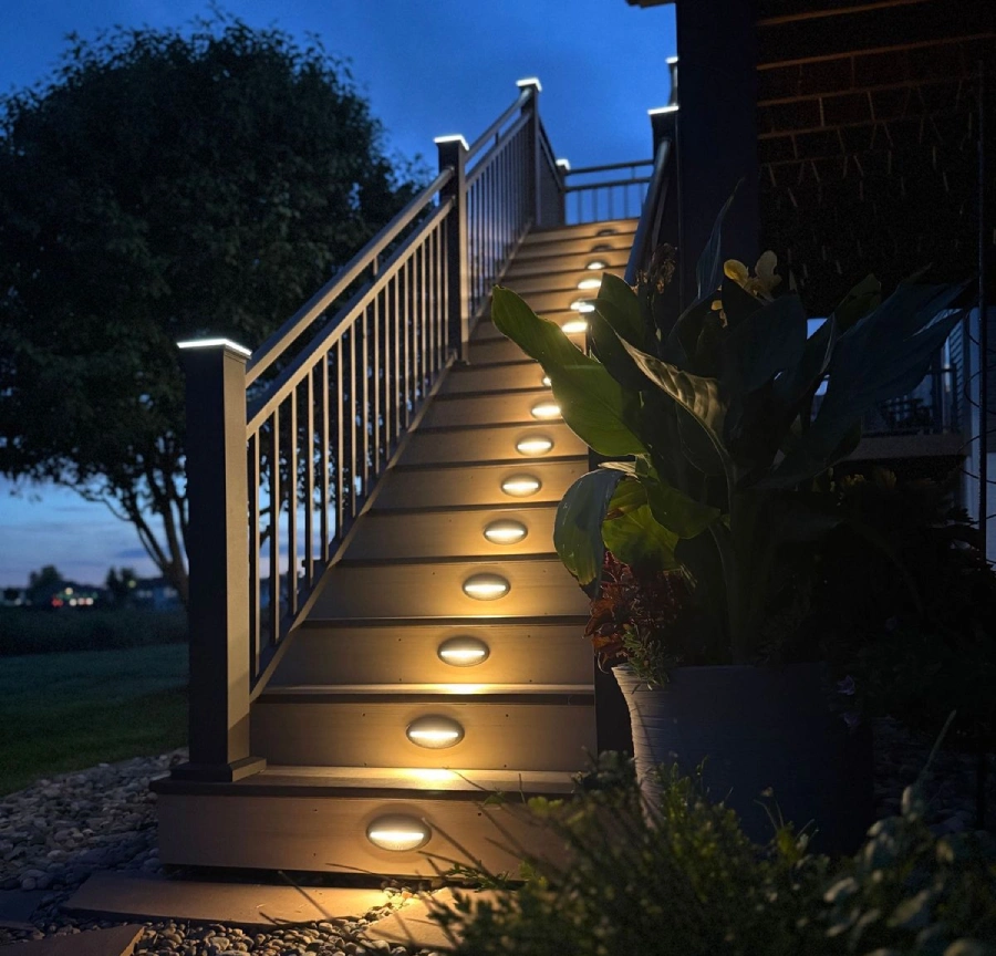 Deck accessories with drink rails on a finished custom deck built by Big Pine Decks near Bellevue, NE