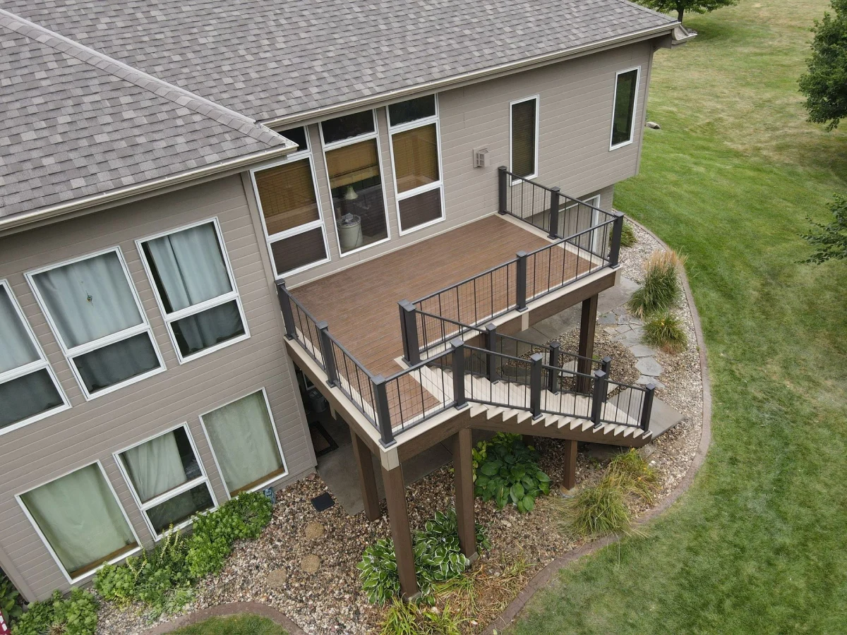 Low maintenance backyard materials on a finished custom deck built by Big Pine Decks near Papillion, NE